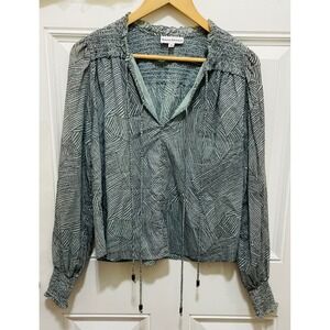 Karina Grimaldi Smocked‎ Long Sleeve Top XS Blouse Abstract Print